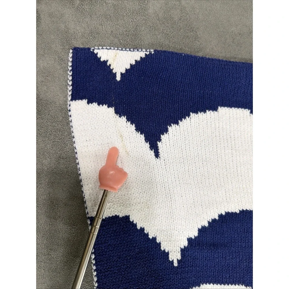 Harper Canyon Navy Blue & White Scallop Baby Blanket Knitted Waves
